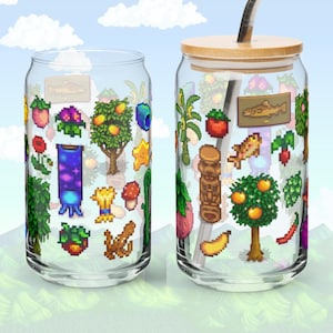 Summer in Stardew Valley Can-Shaped Glass, 16oz - Perfect for cozy gamers, iced coffee lovers, summer decorating, and birthday gifts