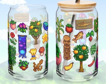 Summer in Stardew Valley Can-Shaped Glass with Lid and Straw: Cozy Gamer Gift