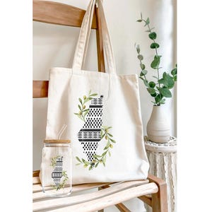 Keffiyeh Olive Palestine Tote Bag & Glass Cup Bundle