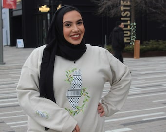 Kuffeyah Palestine Map Sweatshirt: Olive Vine Crewneck