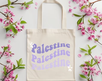 Groovy Palestine Cotton Canvas Tote Bag (15x16in)