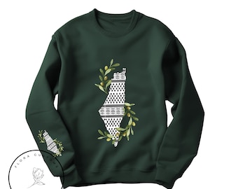 Kuffeyah Palestine Map Sweatshirt: Olive Vine Design