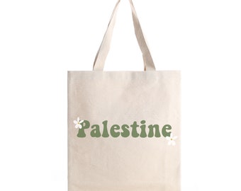 Groovy Palestine Cotton Canvas Tote Bag (15x16in)