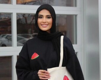 Watermelon Palestine Sweatshirt: Arabic Script, Solidarity Statement
