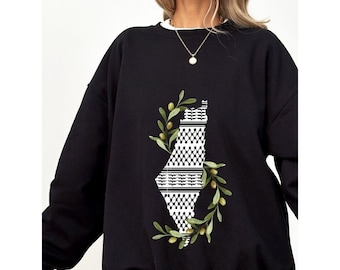 Kuffeyah Palestine Map Sweatshirt with Olive Vine