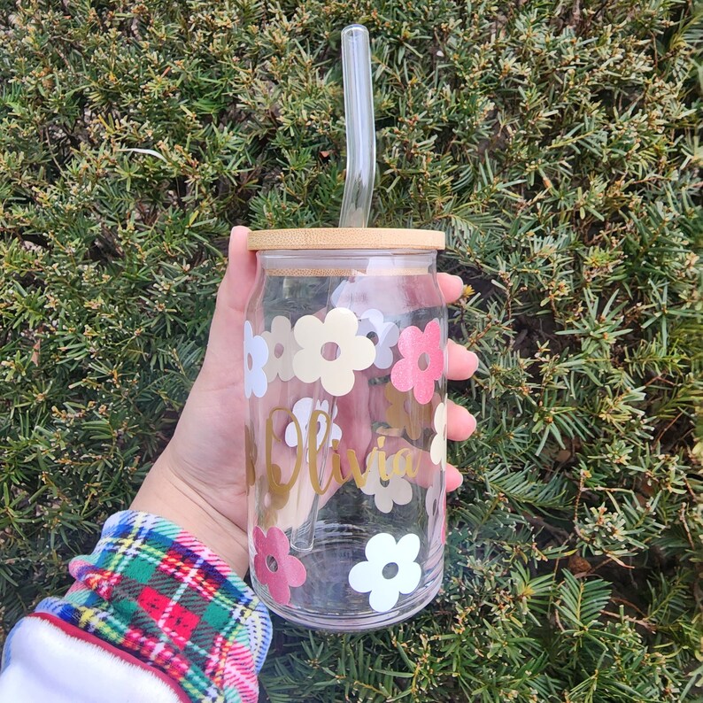 Glass Cup With Lid and Straw Personalized Gifts With Lid Etsy