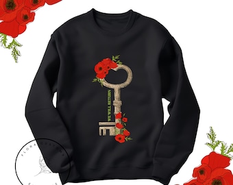 Palestinian Key Sweatshirt: Poppy Flower, Heritage Design
