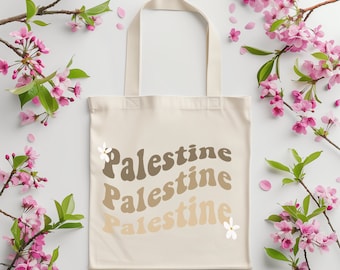 Groovy Palestine Cotton Canvas Tote Bag (15x16in)