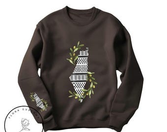 Kuffeyeh Palestine Map Sweatshirt: Olive Vine Design