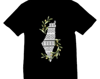 Kuffeyeh Palestine Map T-shirt: Olive Vine Design
