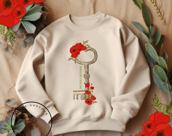 Palestinian Key Sweatshirt: Poppy Flower Design