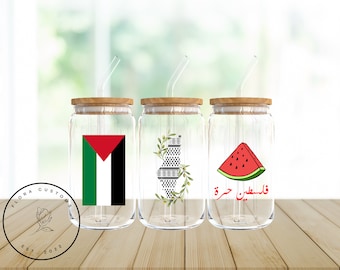 Palestine Glass Cup Bundle: Keffiyeh & Watermelon Designs