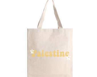 Groovy Palestine Tote Bag: Stylish Cotton Canvas (15x16in)