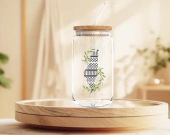Palestine Keffiyeh Glass Cup with Lid & Straw
