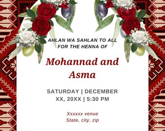 Palestinian Henna Party Invitation, Floral Design (Digital)