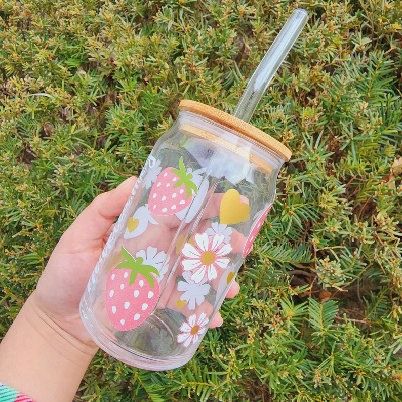 Cottagecore Boba Cup Cute Strawberry Bubble Tea Cup Kawaii Etsy
