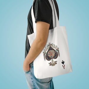 Ace Of Spades Decorative Cotton Tote Bag for Swap Card Enthusiasts, Card Player Gift, Reusable Shopping Bag, Game Night Tote, Playing Card