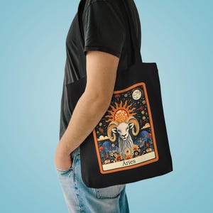 Aries Zodiac Tarot Card Cotton Tote Bag for Swap Card Enthusiasts, Card Player Gift, Reusable Shopping Bag, Game Night Tote, Playing Card