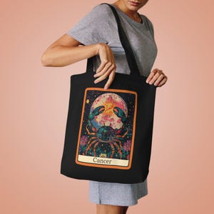 Cancer Zodiac Tarot Card Cotton Tote Bag for Swap Card Enthusiasts, Card Player Gift, Reusable Shopping Bag, Game Night Tote