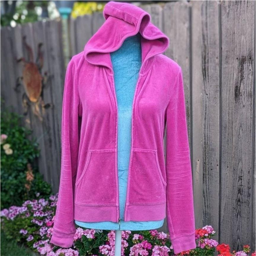 Juicy Couture Y2K Hot Pink Velour Bling Rhinestone Zip up