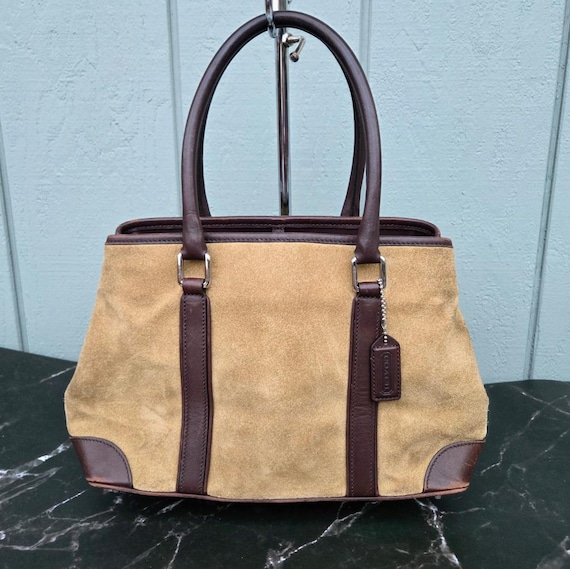 Coach Y2K Hampton Camel Suede & Leather Double Handle Satchel