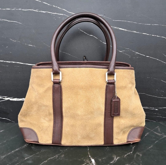 Coach Y2K Hampton Camel Suede & Leather Double Handle Satchel