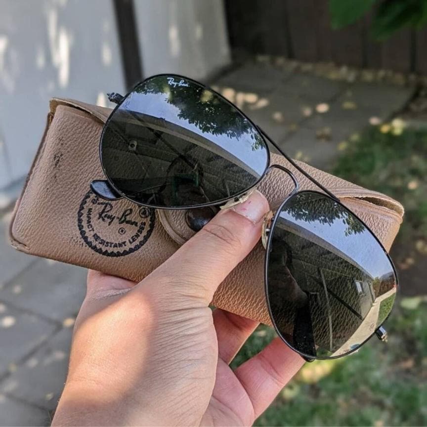 80s-90s Ray-ban B&L Black Chrome Aviator Vintage Sunglasses  display picture 1