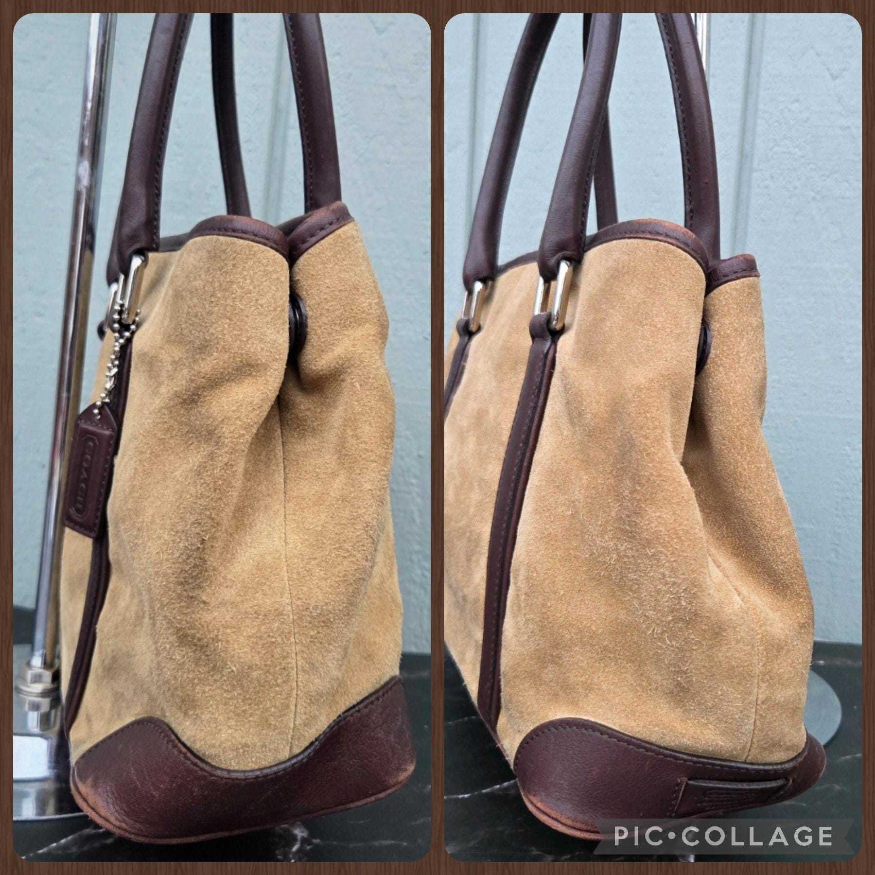 Coach Y2K Hampton Camel Suede & Leather Double Handle Satchel