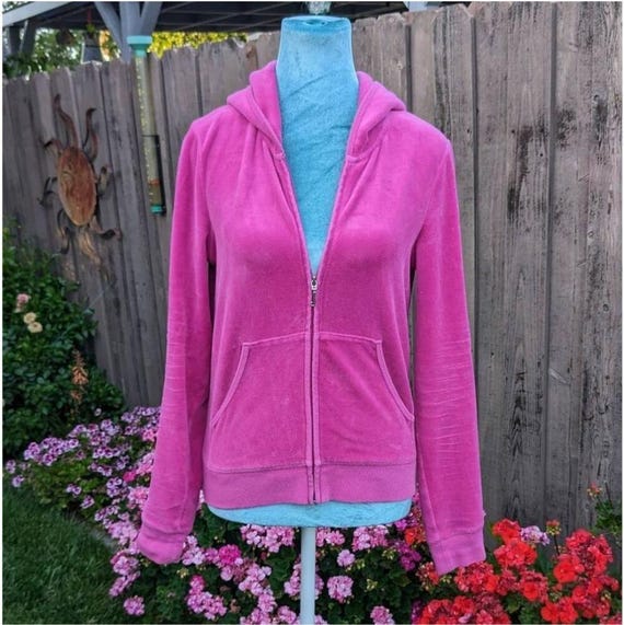 Juicy Couture Y2K Hot Pink Velour Bling Rhinestone Zip up