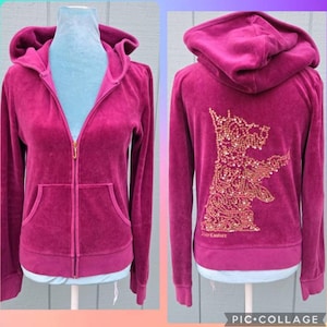Juicy Couture Y2K Sequin Scottie Dog Pink Velour Tracksuit Hoodie. Medium