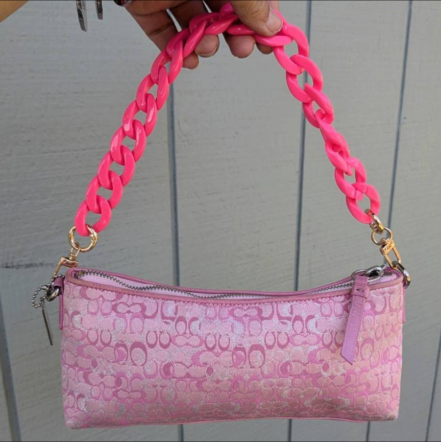 Coach Y2K Mini Signature C Optic Shimmery Baby Pink Silver Coach Y2K Mini Signature C Optic Shimmery Baby Pink Silver