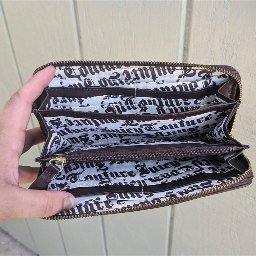 Juicy Couture Y2K Velour Fuchsia Rhinestone Long Zip Wallet