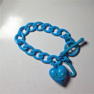 Juicy Couture Y2K Aqua Turquoise Enamel Puffy Heart Vintage Charm Bracelet