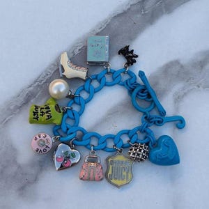 Juicy Couture Y2K Turquoise Enamel Puffy Heart Vintage Charm Bracelet w/ Charms