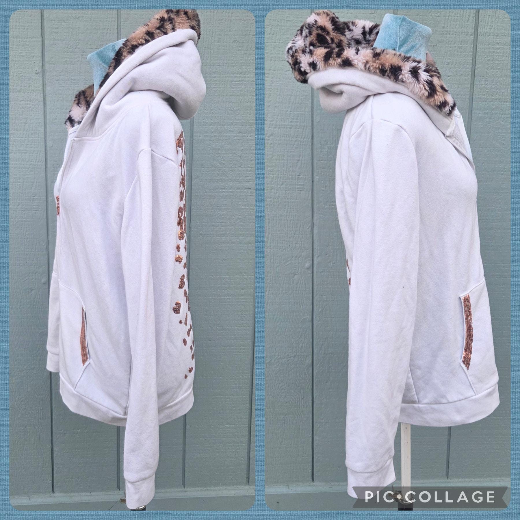 00s y2k JUICY COUTURE パイル ハート柄 セットアップ 白 Juicy Couture Y2K Sequin Leopard Print Faux Fur Vintage