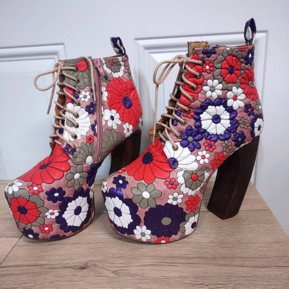 floral platform booties