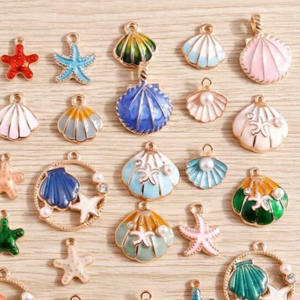 Beautiful Enamel Marine Life Charms for Jewelry Making Fish Bone Shell Mermaid Charms Pendants for Necklaces Earrings Gifts