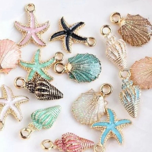 Charming Starfish Conch Sea Shell Charms Pendants Ocean Style Anklet Keychain Bracelet Necklace Jewelry DIY Craft Accessories