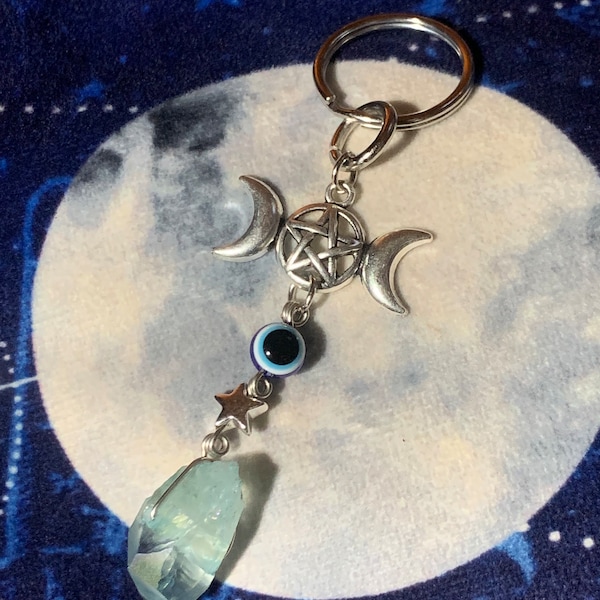 As Above So Below Aura Quartz Evil Eye Keychain