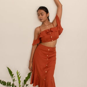 Faye Set, Linen Co-ord Set, Summer Outfit, Two Piece Set, Linen Blouse, Midi Skirt, Resortwear, Linen Skirt, Plus Size, Linen Loungewear
