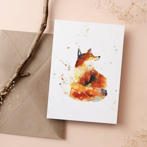 Watercolor greeting card birthday card thank you card - smile fox