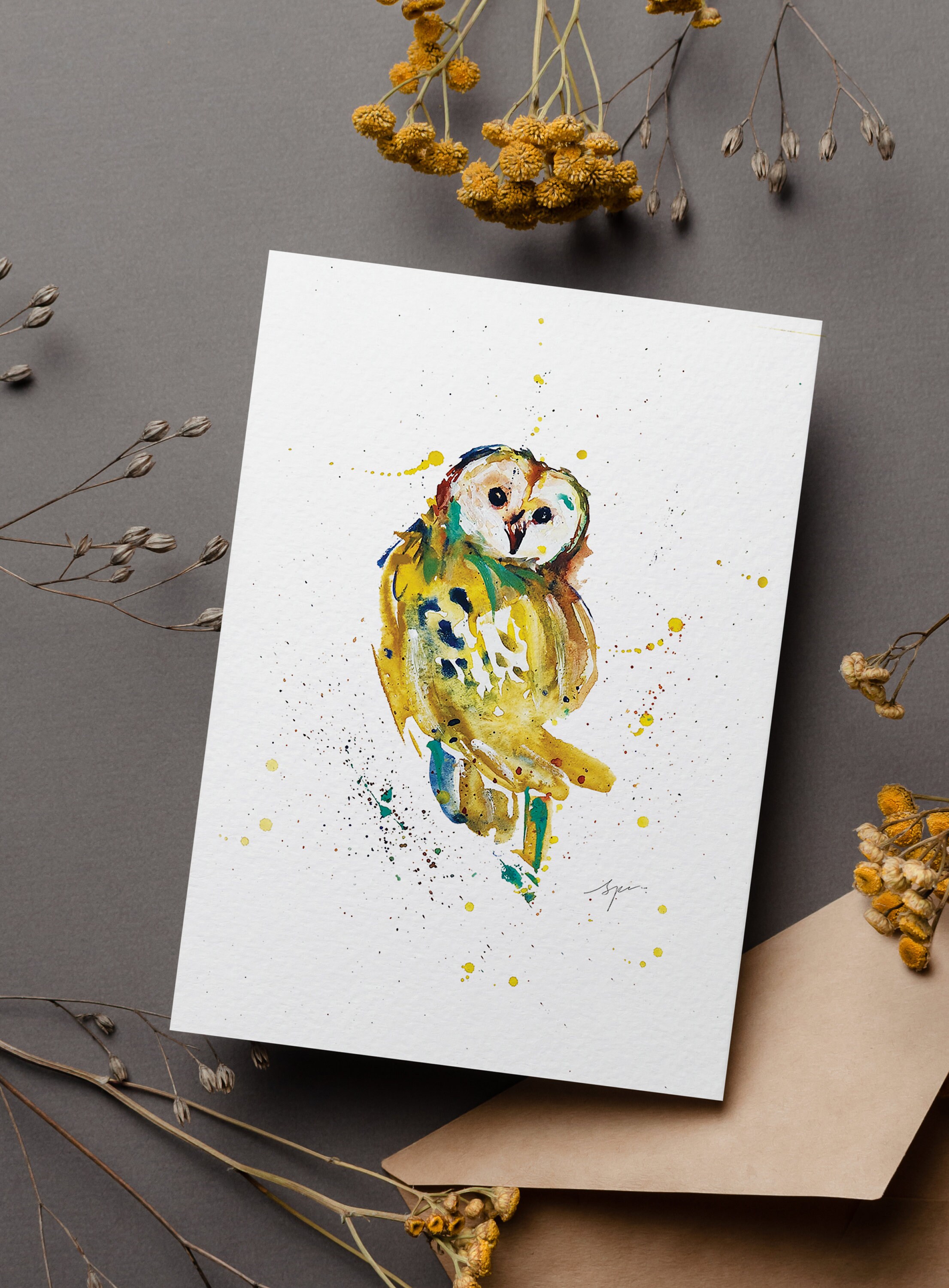 Watercolor Greeting Card Birthday Card Thank You Card - Owl - Etsy