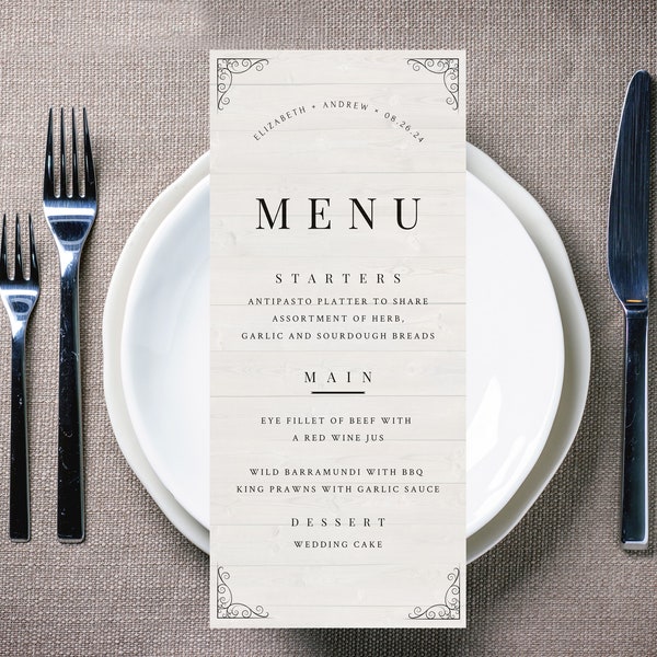 Wedding Menu Template, Wedding Table Menu Printable, Templett, Fully Editable, INSTANT Download