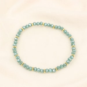 Beaded Gemstone Stretch Bracelet With Gold Tones