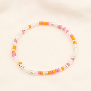 Perlen Stretch Armband mit Weiß Gold Tönen - Sunset