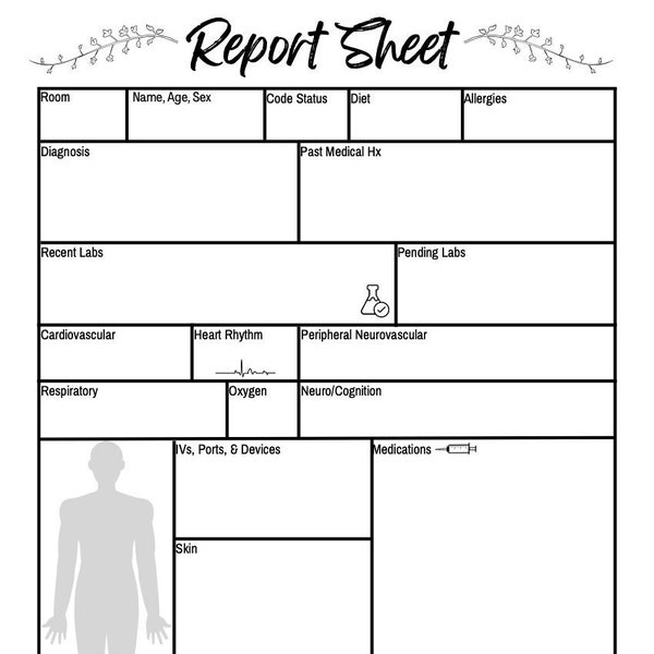 Cute Nurse Report Sheet Med Surg Etsy