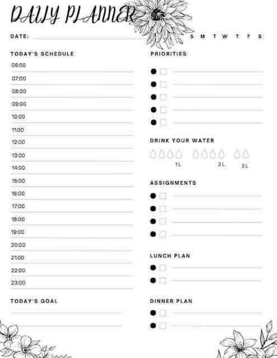 Printable Day Planner Etsy