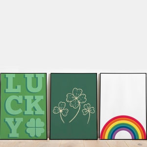 Lucky Clover Print, St Patrick&#39;s Day Print, Green Aesthetic, Downloadable Art, Green Art, Modern Print, Trendy Wall Art, Green Decor
