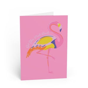 Biglietto di incoraggiamento per la neo mamma. Biglietto d'auguri con fenicottero, solo perché regalo un biglietto rosa per la migliore amica