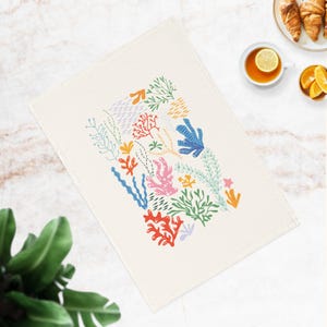 Vibrant Coral Print Cotton Tea Towel, Kitchen Decor, Gift for Home Chefs, Beach House Decor, Eco-Friendly Dish Cloth Housewarming Gift